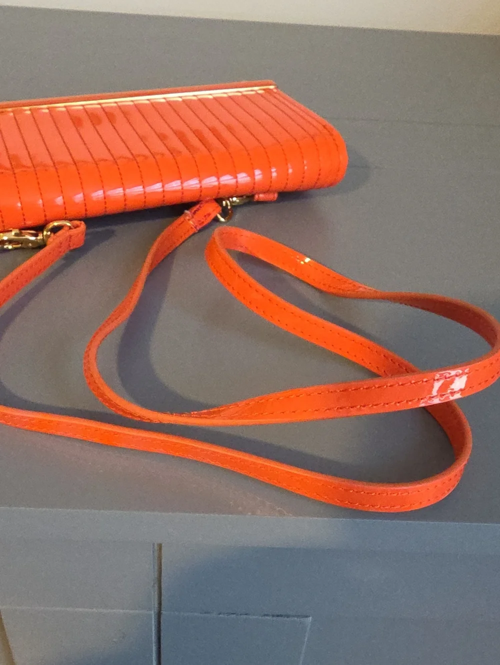 Ted Baker Orange Patent Quilted Crossbody Bag with Gold Accent